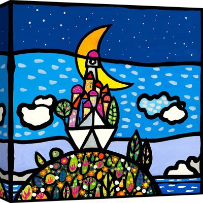 Quadro coloratissimo, stampa su tela: Wallas, Barca sulla collina