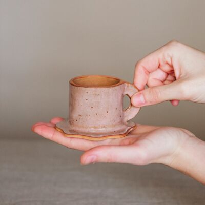 Stoneware espresso or machiatto cups with saucer