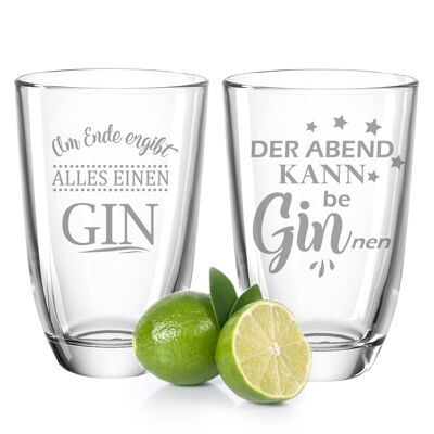 Montana GIN glasses with engraving in a set of 2 - the evening can begin & in the end everything makes a GIN - 430 ml