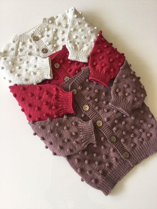 Omnis Pura Organic Hand Knitted Pop Corn Cardigan & Bonnet-Basic Colours