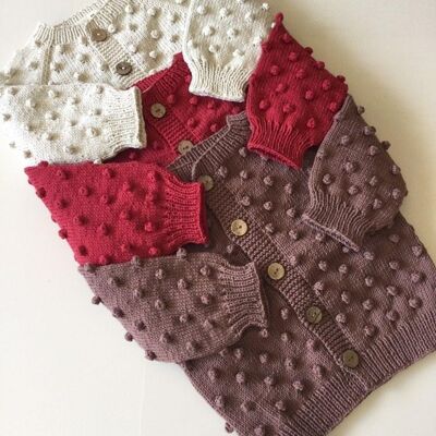 Omnis Pura Organic Hand Knitted Pop Corn Cardigan & Bonnet-Basic Colours