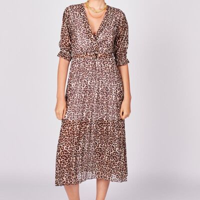 Faltenkleid mit Leopardenmuster