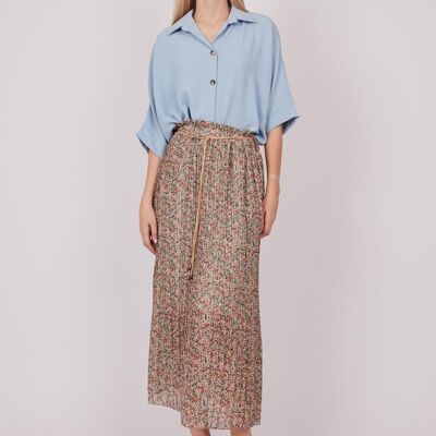 Long printed micropleated skirt