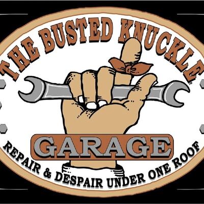 Plaque metal The Busted Knucle Garage