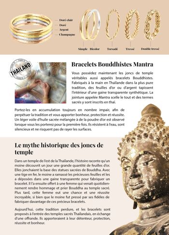 Bracelet bouddhiste certifié made in Thaïlande - Modèle fin - LIGHT GOLD 6
