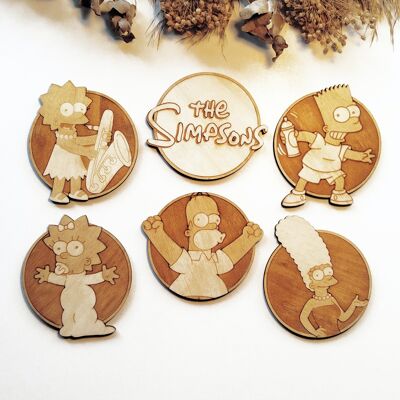 Set of 6 The Simpsons Wood Coasters - Housewarming Gift
