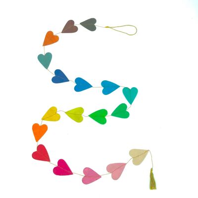 guirlande de coeurs en papier durable (vertical) en multi couleur - les deux côtés ont la même couleur - L2.00 cm - papier écologique - fait à la main au Népal - guirlande de coeurs