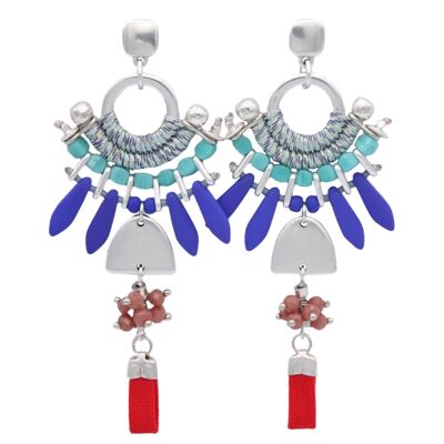 Pendientes estilo Frida Kahlo azul, turquesa y rojo MANGA