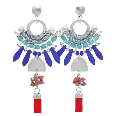 Boucles d'oreilles MANGA bleu, turquoise et rouge style Frida Kahlo