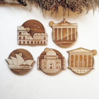 Sous-verres en bois Villes et Monuments - Collections Monuments - Cadeau de pendaison de crémaillère 6