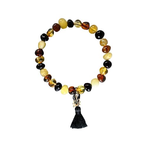 Bracelet Adulte Ambre - Multi (Lotus or/pompon noir)