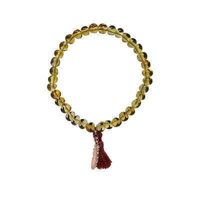 Pulsera de ámbar adulto - Miel (pluma de oro rosa de la India/pompón de óxido)