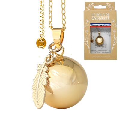 Smooth gold maternity bola **MADE IN France** smooth - JEANNE (Indian feather)