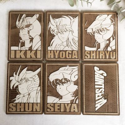 Set of 6 Saint Seiya Cards Wood Coasters -  Cup Hold