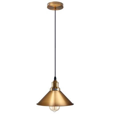 Industrielle Vintage Einzeldecke Pendelleuchte Metallkegel Gelber Messing Lampenschirm E27 UK Fassung~3814