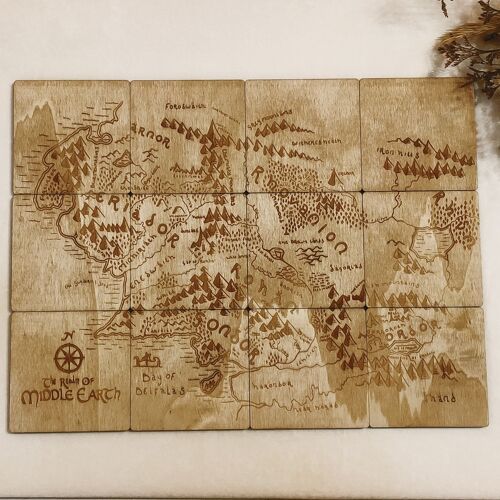 Set of 12 Lord of The Rings Middle Earth Wood Coasters - Housewarming Gift