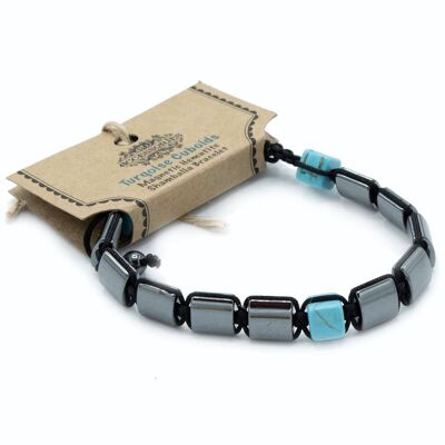 MHSB-09 - Bracciale Shamballa in ematite magnetica - Cuboidi turchesi - Venduto in 3x unità/s per esterno