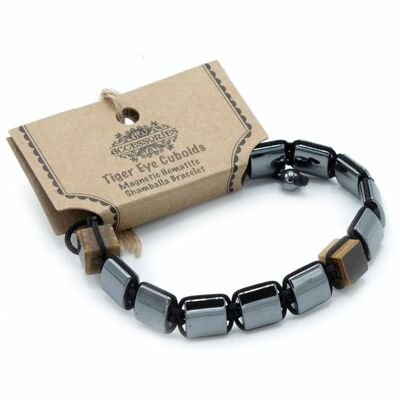 MHSB-10 - Magnetic Hematite Shamballa Bracelet - Tiger Eye Cuboids - Sold in 3x unit/s per outer