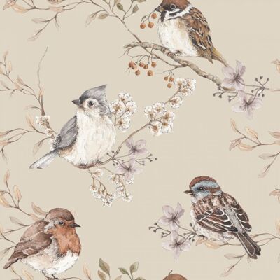 Birds Beige Wallpaper