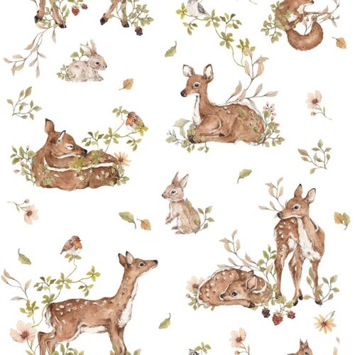 Deer Meadow White Wallpaper