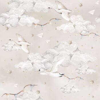 Papier Peint Cygnes Magiques Beige 1