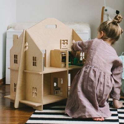 Casa de muñecas de madera contrachapada segura