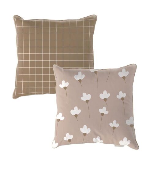 Dandelions Pink Check Brown Cushion
