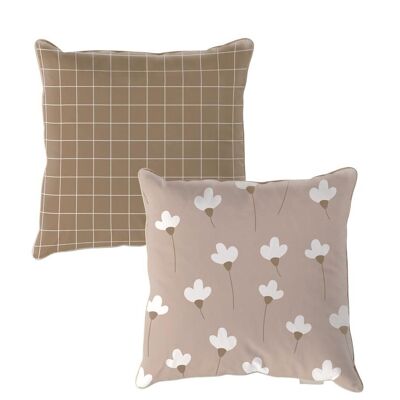 Dandelions Pink Check Brown Cushion