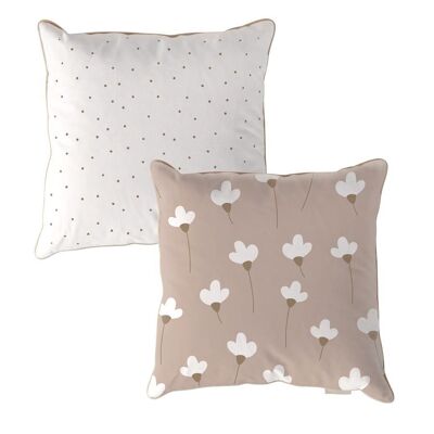 Dandelions Pink Dots Brown Cushion