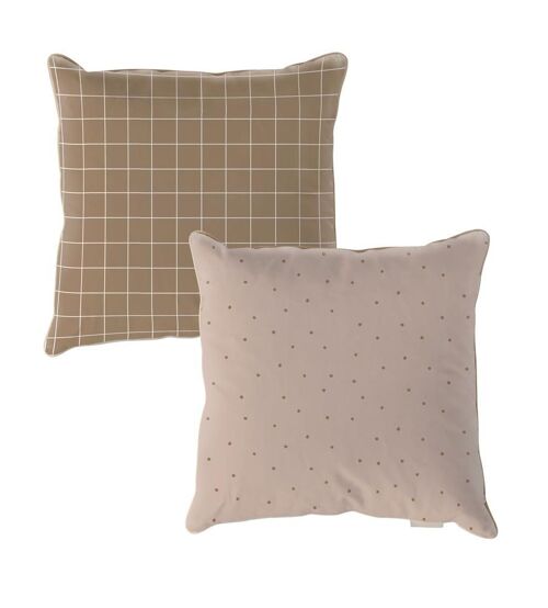 Dots Minimini Pink Check Brown Cushion