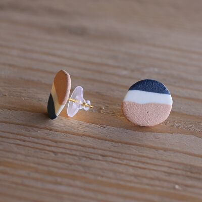 Ink Blue Nude Striped Stud Earrings