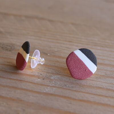 Burgundy and black striped stud earrings