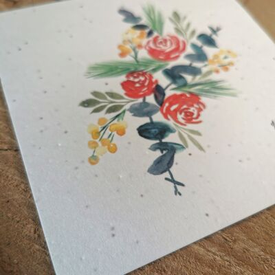 Ilustración con semillas + sobre - Ramo de rosas
