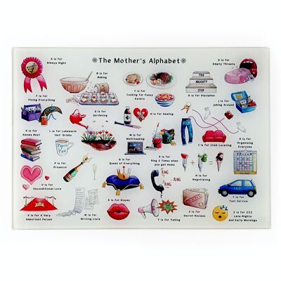 The Mother's Alphabet Glass Cutting Board