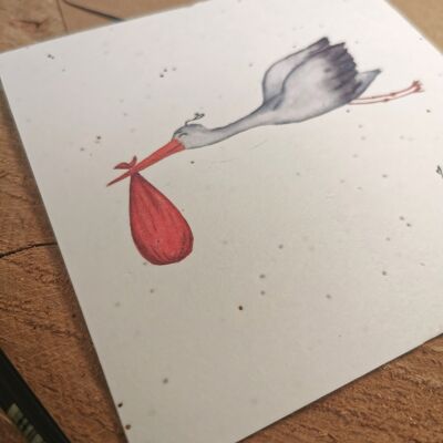 Seeded illustration + envelope - Stork