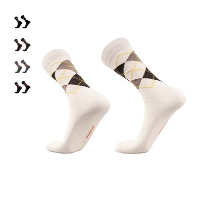 Argyle I City Socks I Alpaca, Bamboo & Merino for Men & Women - White | ANDINA OUTDOORS