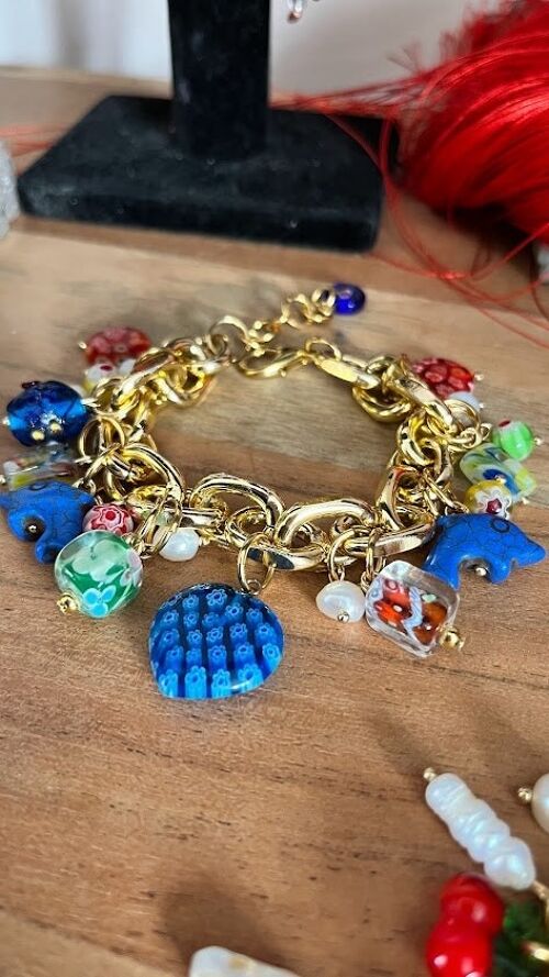 Murano glass charms bracelet - Blue Lagoon