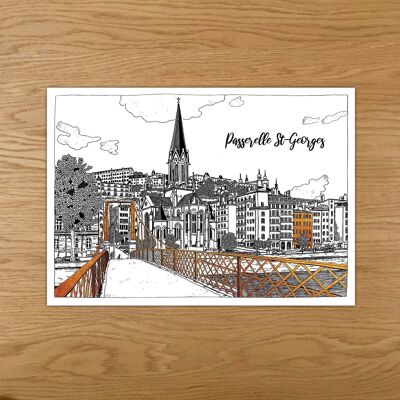 5x Postcards Lyon Passerelle St Georges