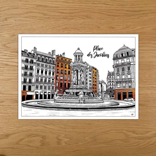 5x Cartes Postales Lyon Place des Jacobins