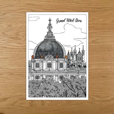 5x Lyon Grand Hotel Dieu Postcards