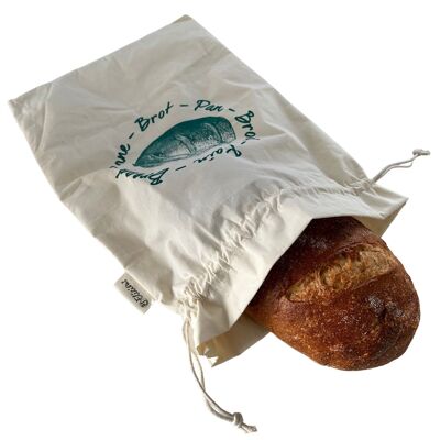 Brotbeutel aus GOTS Bio-Baumwolle mit frischem Futter, wiederverwendbar, Zero Waste