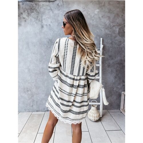 Mid Sleeve Printed Lace Cuff Dress