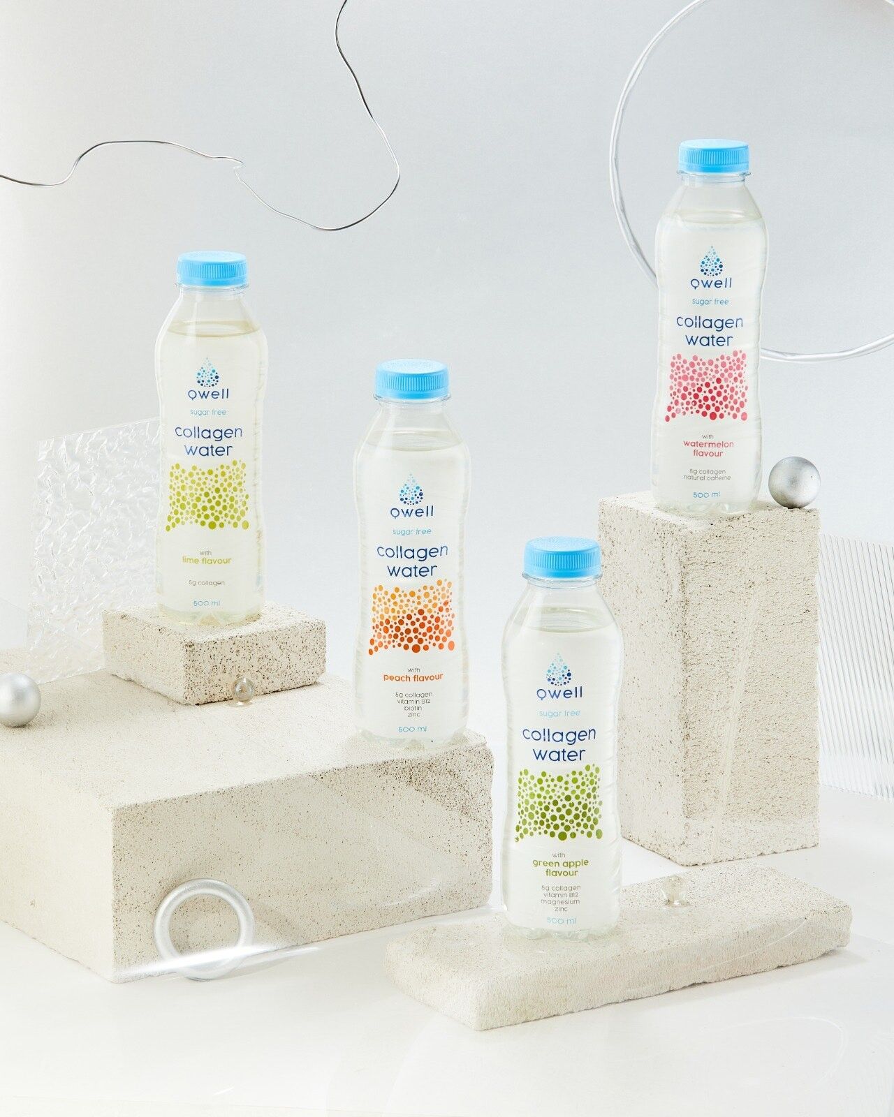 Boisson non gazeuse au collagène - MIX saveur Pastèque, Pêche, Pomme verte et Citron vert