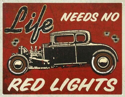 Plaque metal LIFE RED LIGHTS