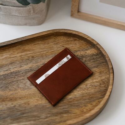 Slim leather card holder - Cognac
