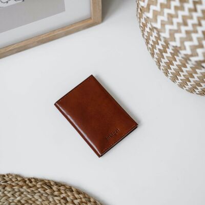 Foldable leather card holder - Cognac