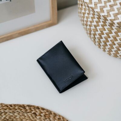 Porte-cartes pliable en cuir - Noir