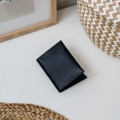 Tarjetero Plegable de Piel - Negro