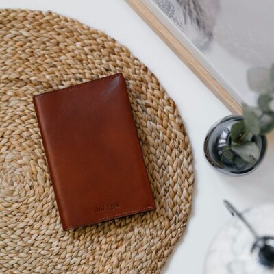 Leather passport holder - Cognac