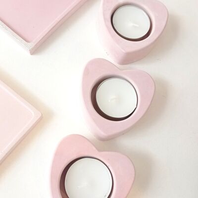 Heart tealight holder in powder pink concrete - La vie en Rose Collection - Mother's Day